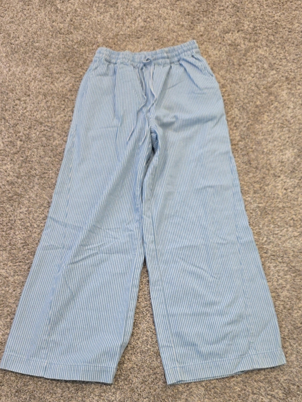 FRNCH Light Blue And White Pinstripe Pants